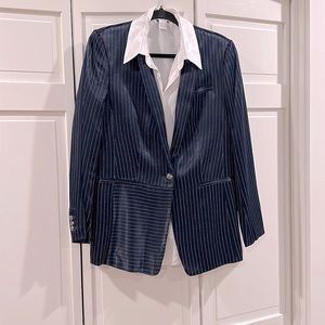 Banana Republic primary blue multi directional striped silky blazer